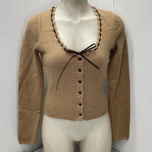 NEW FRANKIES BIKINIS X BELLA HADID Women’s Texas Knit Cardigan – Brown – Size L